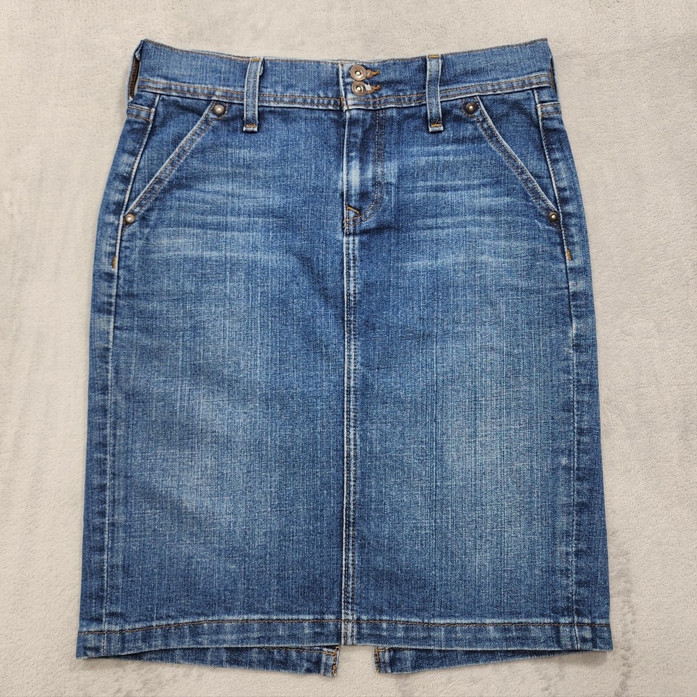Vintage Old Navy Skirt Womens 4 Blue Denim Pencil Back Slit Stretch Western